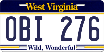 WV license plate OBI276