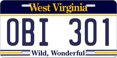 WV license plate OBI301