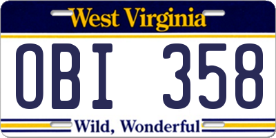 WV license plate OBI358
