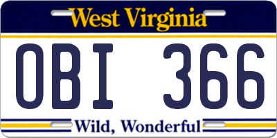 WV license plate OBI366