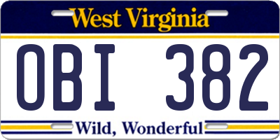 WV license plate OBI382