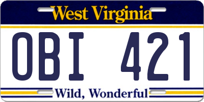WV license plate OBI421