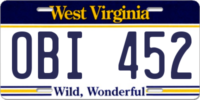 WV license plate OBI452