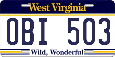 WV license plate OBI503