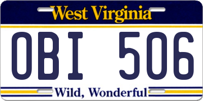 WV license plate OBI506