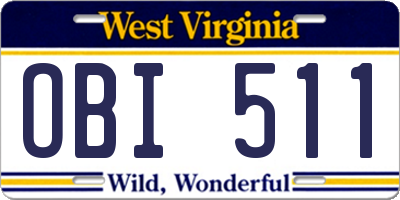 WV license plate OBI511