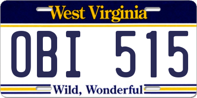 WV license plate OBI515