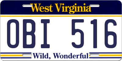 WV license plate OBI516