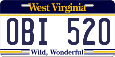 WV license plate OBI520
