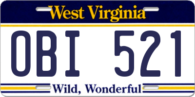 WV license plate OBI521
