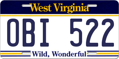 WV license plate OBI522