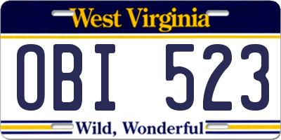WV license plate OBI523