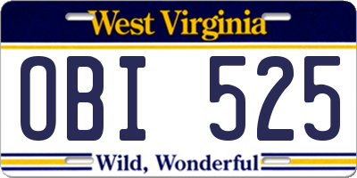 WV license plate OBI525