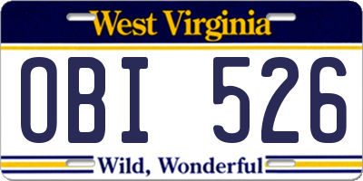 WV license plate OBI526