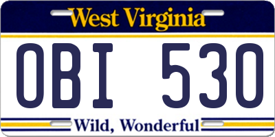 WV license plate OBI530