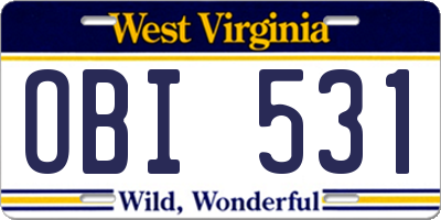 WV license plate OBI531