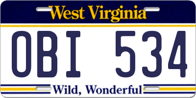 WV license plate OBI534
