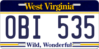 WV license plate OBI535
