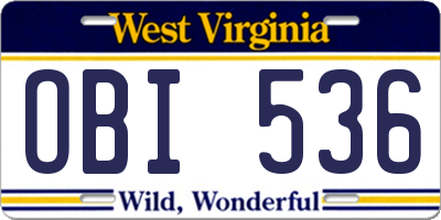 WV license plate OBI536