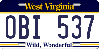 WV license plate OBI537
