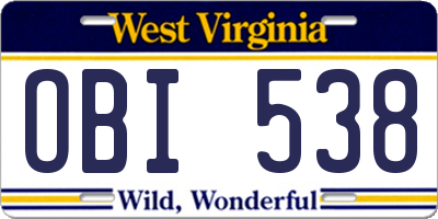 WV license plate OBI538