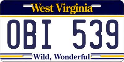 WV license plate OBI539