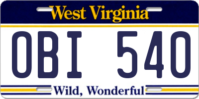 WV license plate OBI540