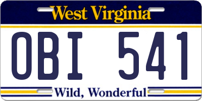 WV license plate OBI541