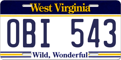 WV license plate OBI543