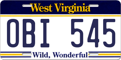 WV license plate OBI545