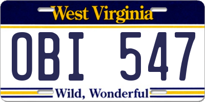 WV license plate OBI547
