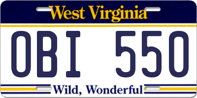 WV license plate OBI550