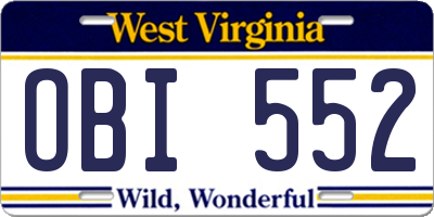 WV license plate OBI552