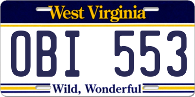 WV license plate OBI553