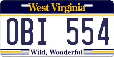 WV license plate OBI554