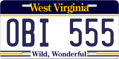 WV license plate OBI555
