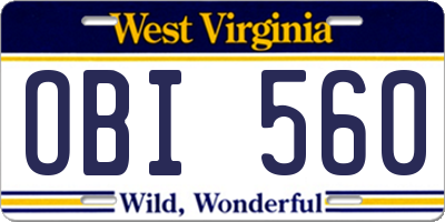 WV license plate OBI560