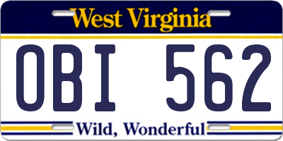 WV license plate OBI562