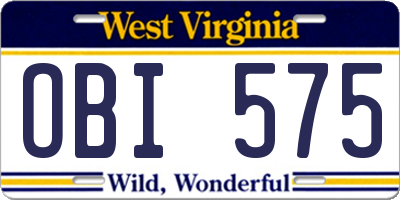 WV license plate OBI575