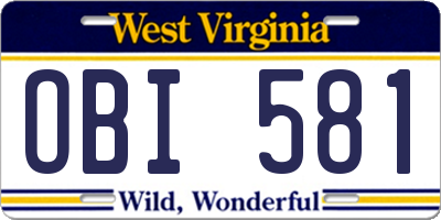 WV license plate OBI581