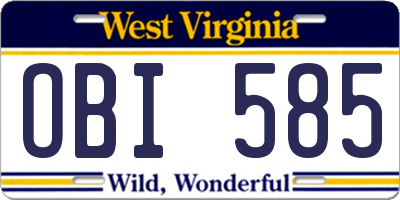 WV license plate OBI585