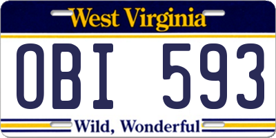 WV license plate OBI593