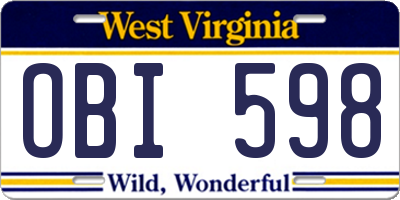 WV license plate OBI598