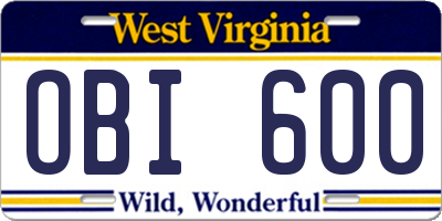 WV license plate OBI600