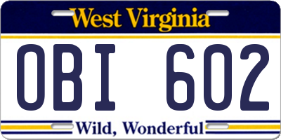 WV license plate OBI602