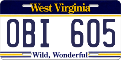 WV license plate OBI605