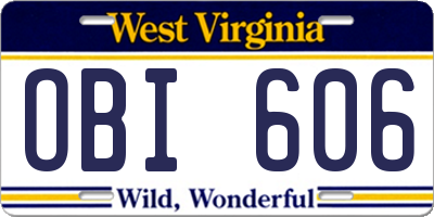 WV license plate OBI606