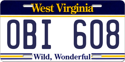 WV license plate OBI608