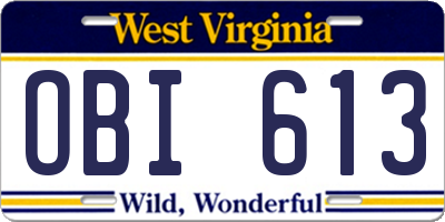 WV license plate OBI613