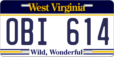 WV license plate OBI614